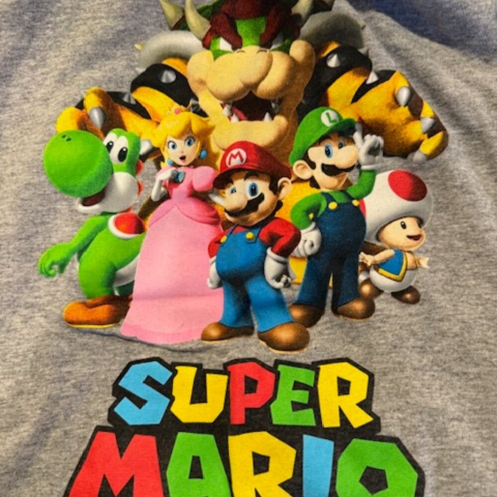 Super Mario Characters Gray Kids T-Shirt (Size S) Yoshi, Princess Peach, Toad - Picture 2 of 3